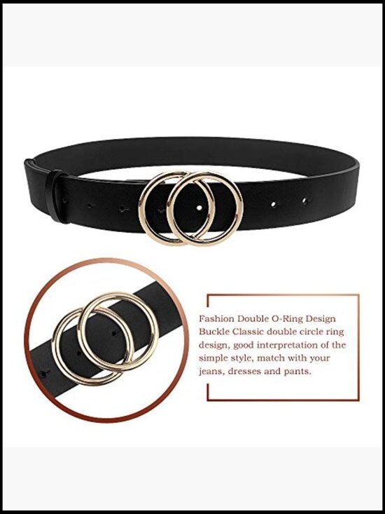 Women\'s PU Leather Belt Double O Ring Soft Faux Leather Waist Belt main image 6